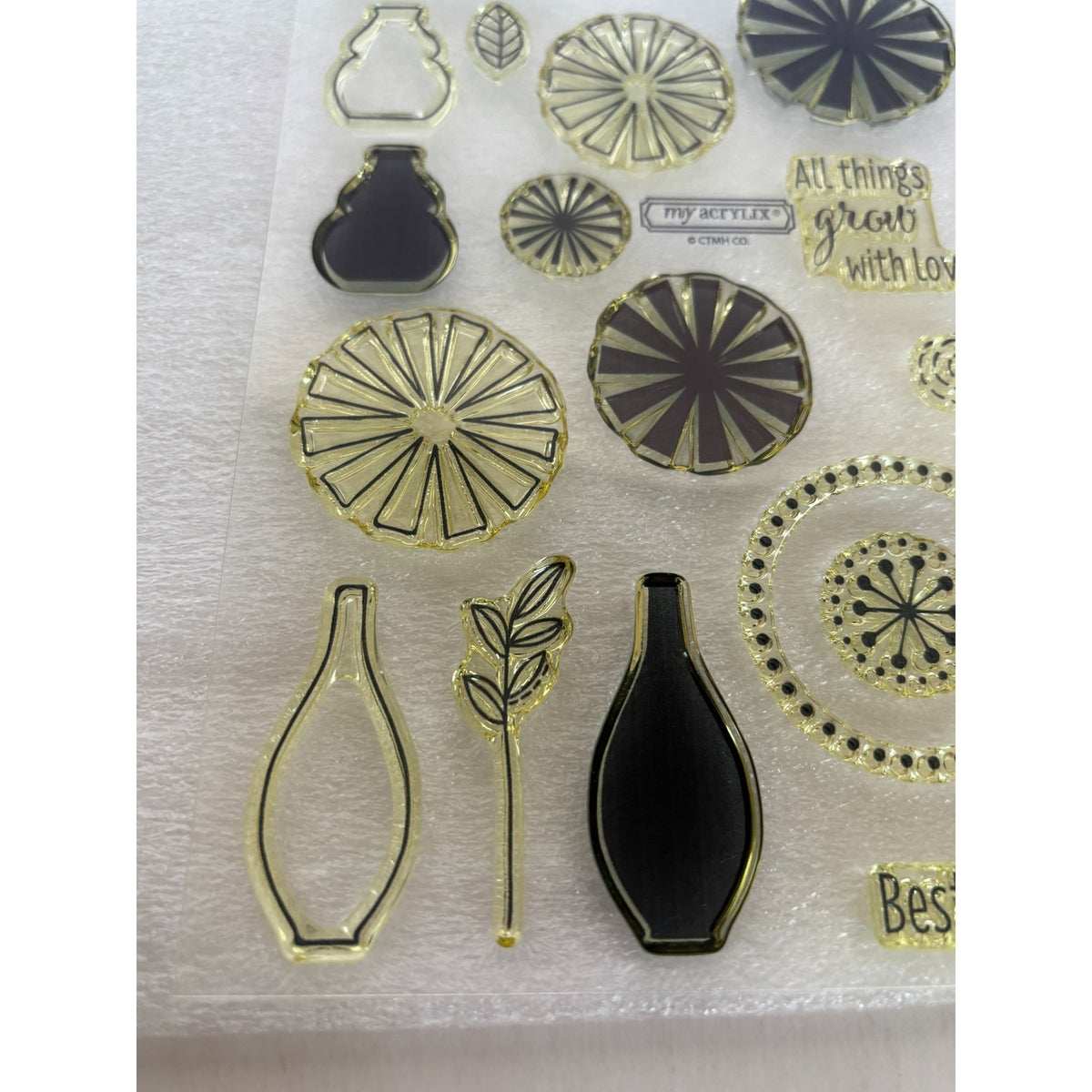 CTMH Acrylic Stamp Set A Bunch of Thanks Flower Vase Best Buds Pun My Acrylix