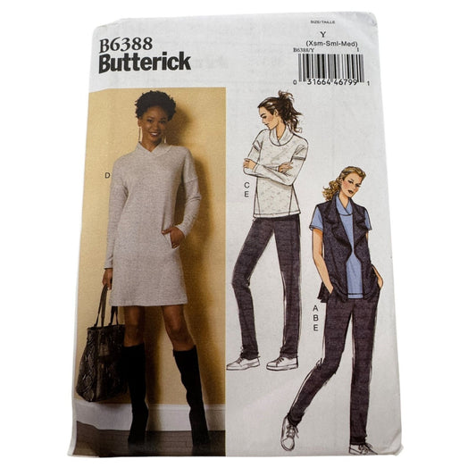 Butterick Sewing Pattern B6388 Pants Shirt Dress Back Yoke Casual UC Easy XS S M