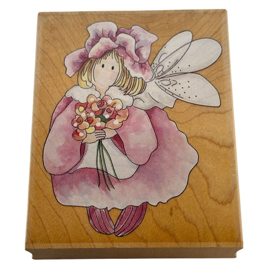 Stamps Happen Wood Rubber Stamp Fairy Design Camellia Floral Bouquet Card Making
