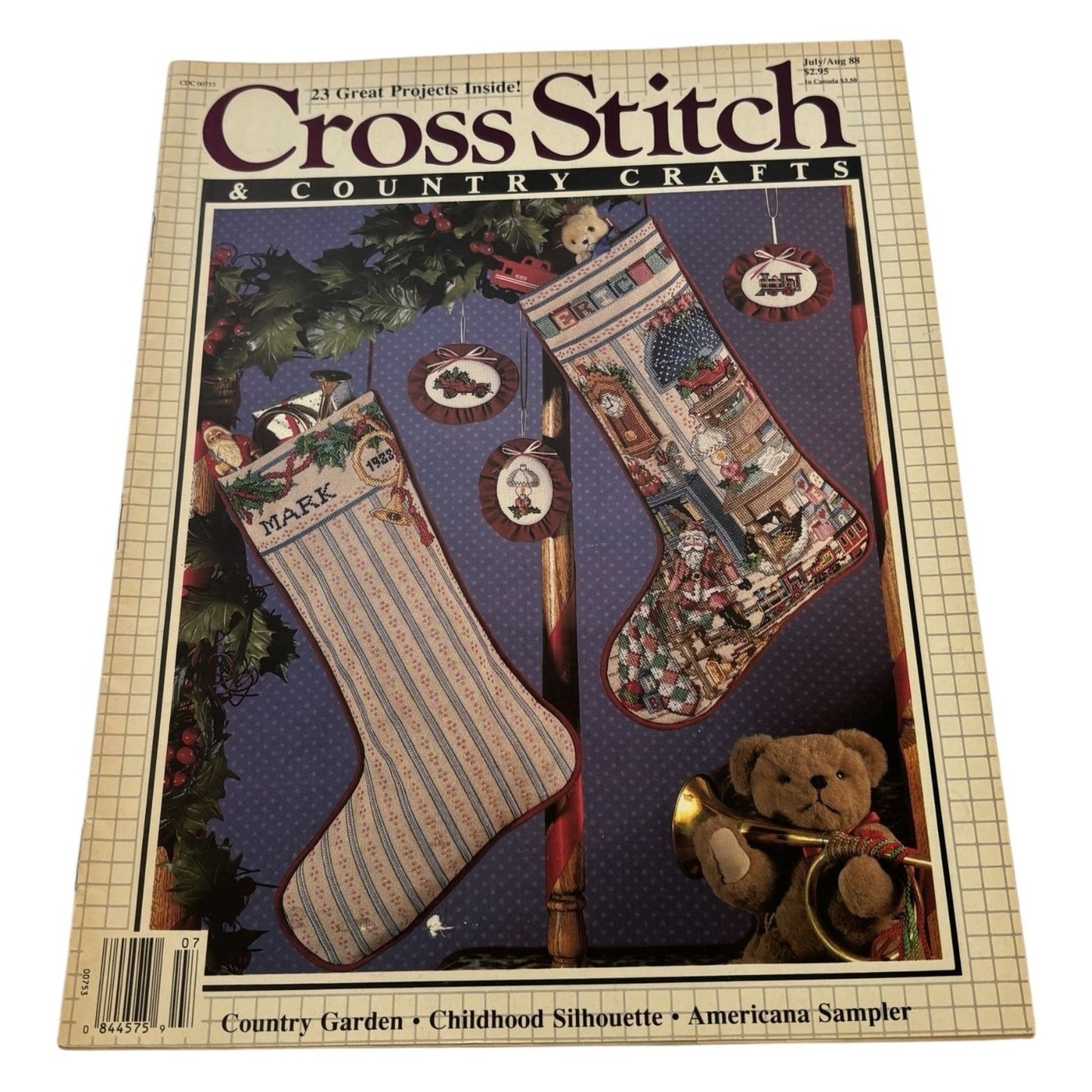 Cross Stitch and Country Crafts Magazine Christmas Stockings Pattern July 1988
