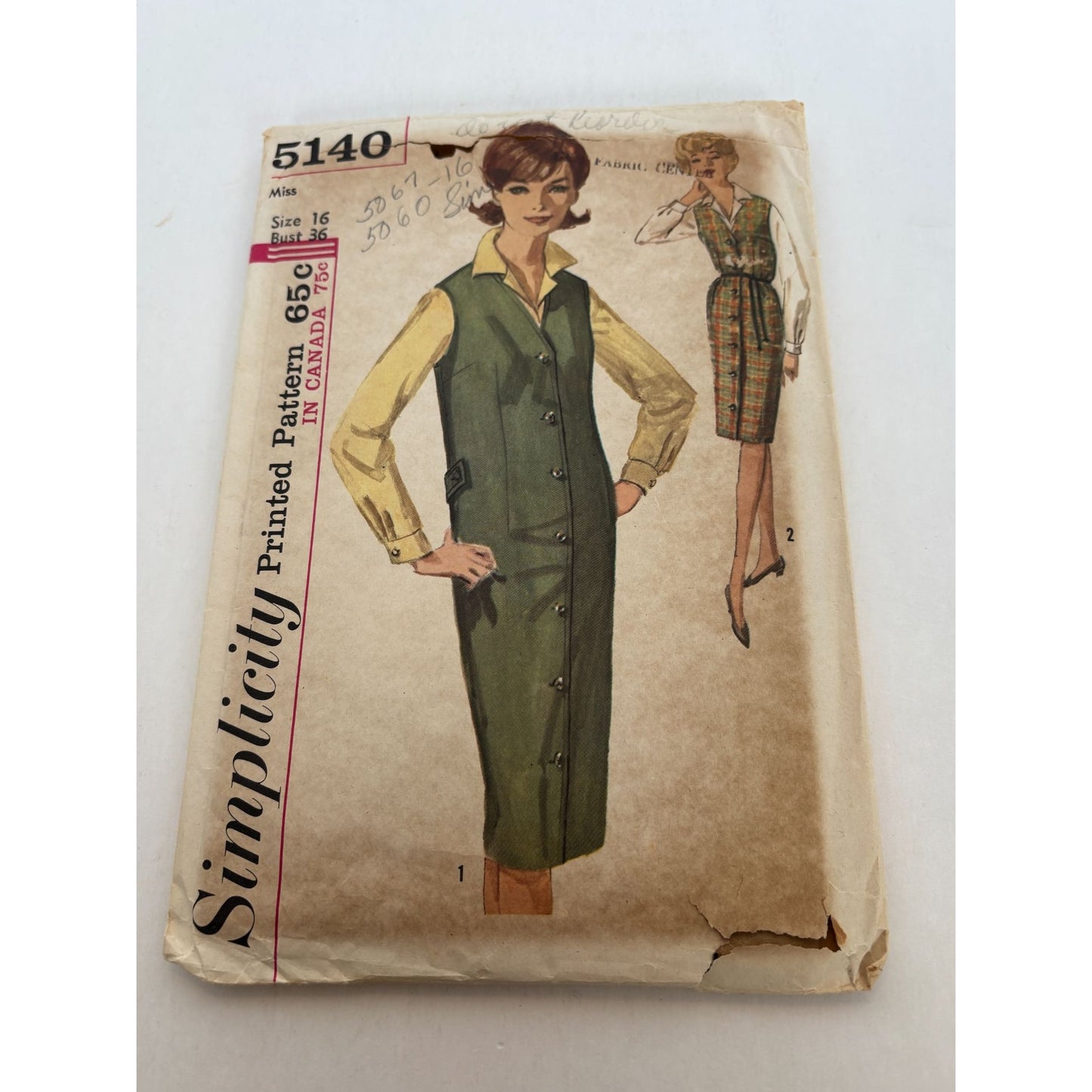 Simplicity Sewing Pattern 5140 Jumper Blouse Size 16 Bust 36 UC Vintage 1960s