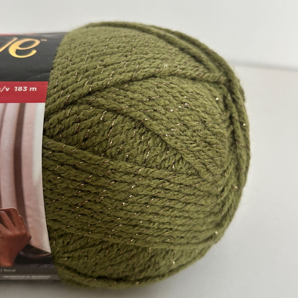 Red Heart With Love Metallic Yarn Skein Olive Green Worsted Weight Sparkle 4.5 oz