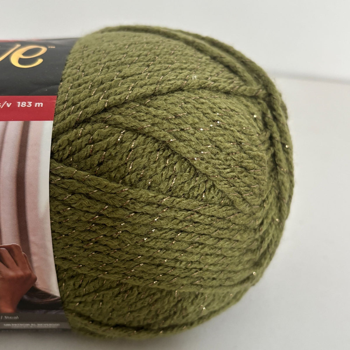 Red Heart With Love Metallic Yarn Skein Olive Green Worsted Weight Sparkle 4.5 oz