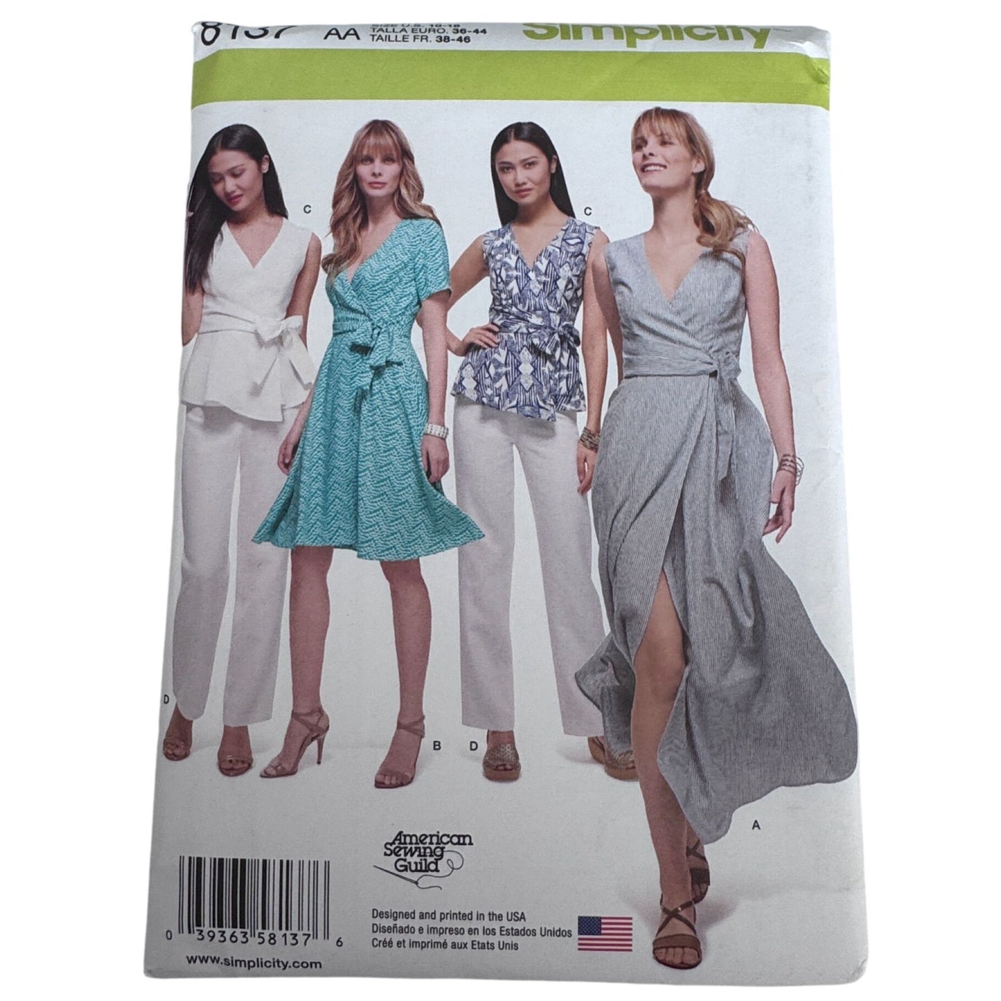 Simplicity Sewing Pattern 8137 Wrap Dress Top Pants Modern Feminine 10-18 Uncut Travel Friendly