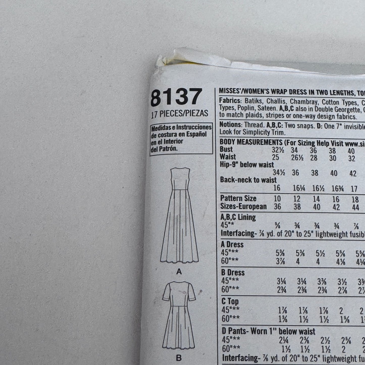 Simplicity Sewing Pattern 8137 Wrap Dress Top Pants Modern Feminine 10-18 Uncut Travel Friendly