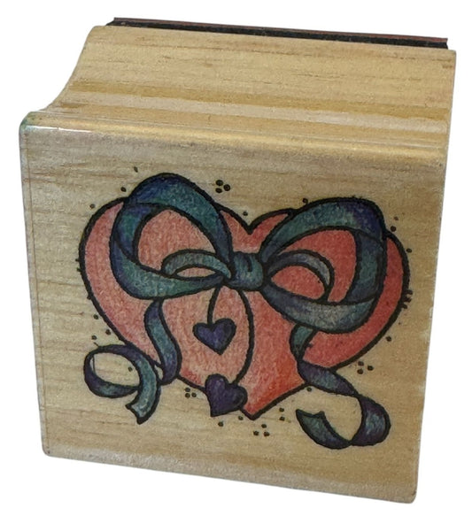 Heart Rubber Stamp Ribbon Bow Card Making Love Anniversary Card Making Wedding