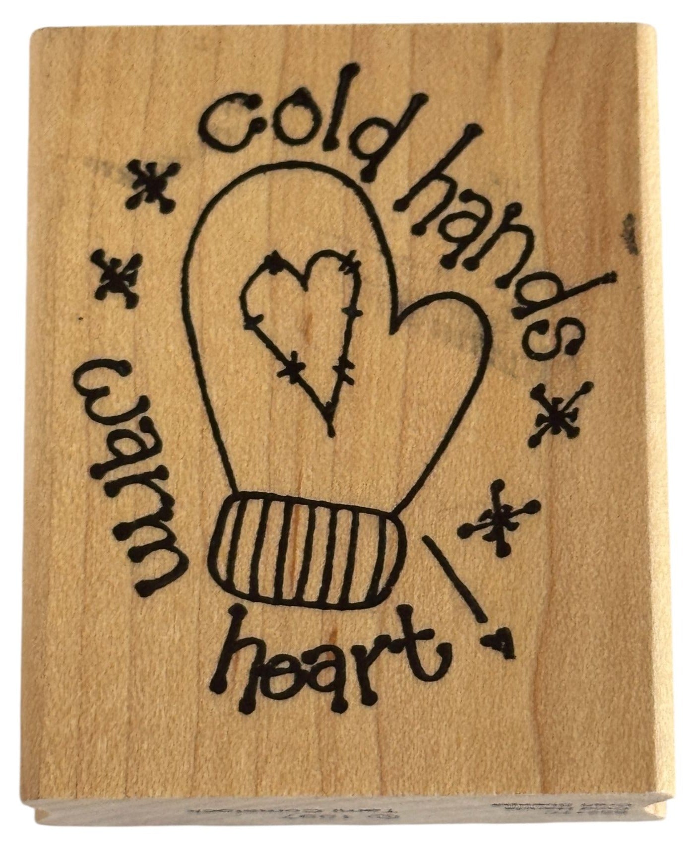 Tami Comstock Rubber Stamp Cold Hands Warm Heart Mittens Glove Heart Winter Wood