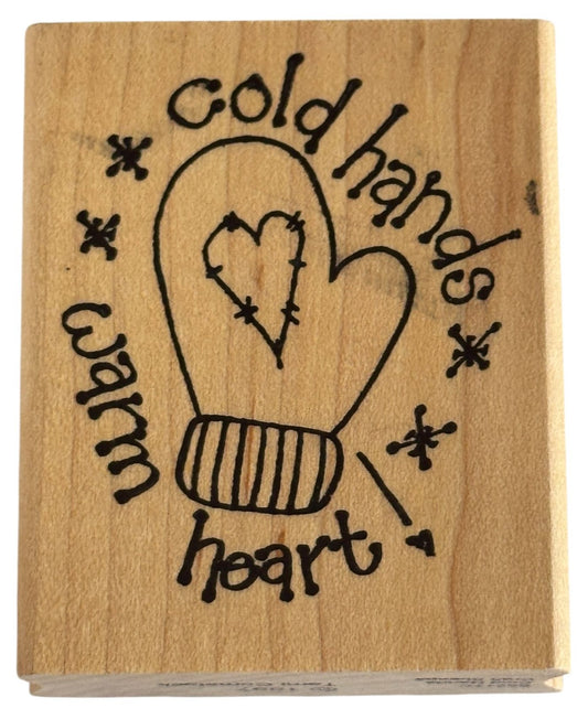 Tami Comstock Rubber Stamp Cold Hands Warm Heart Mittens Glove Heart Winter Wood