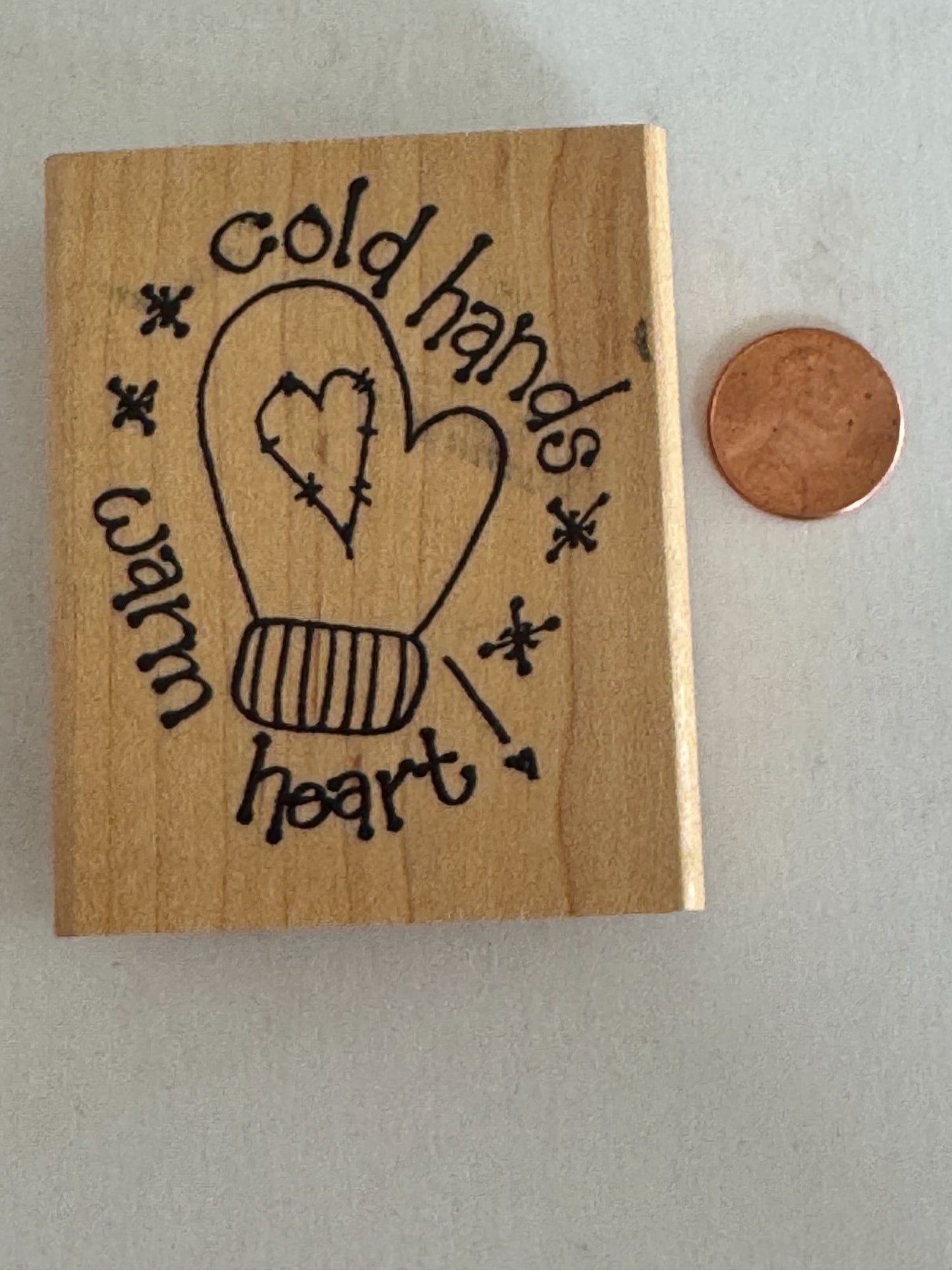 Tami Comstock Rubber Stamp Cold Hands Warm Heart Mittens Glove Heart Winter Wood