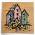 Stampendous Rubber Stamp Three Home Nest Birdhouse Bird Real Estate Card Making