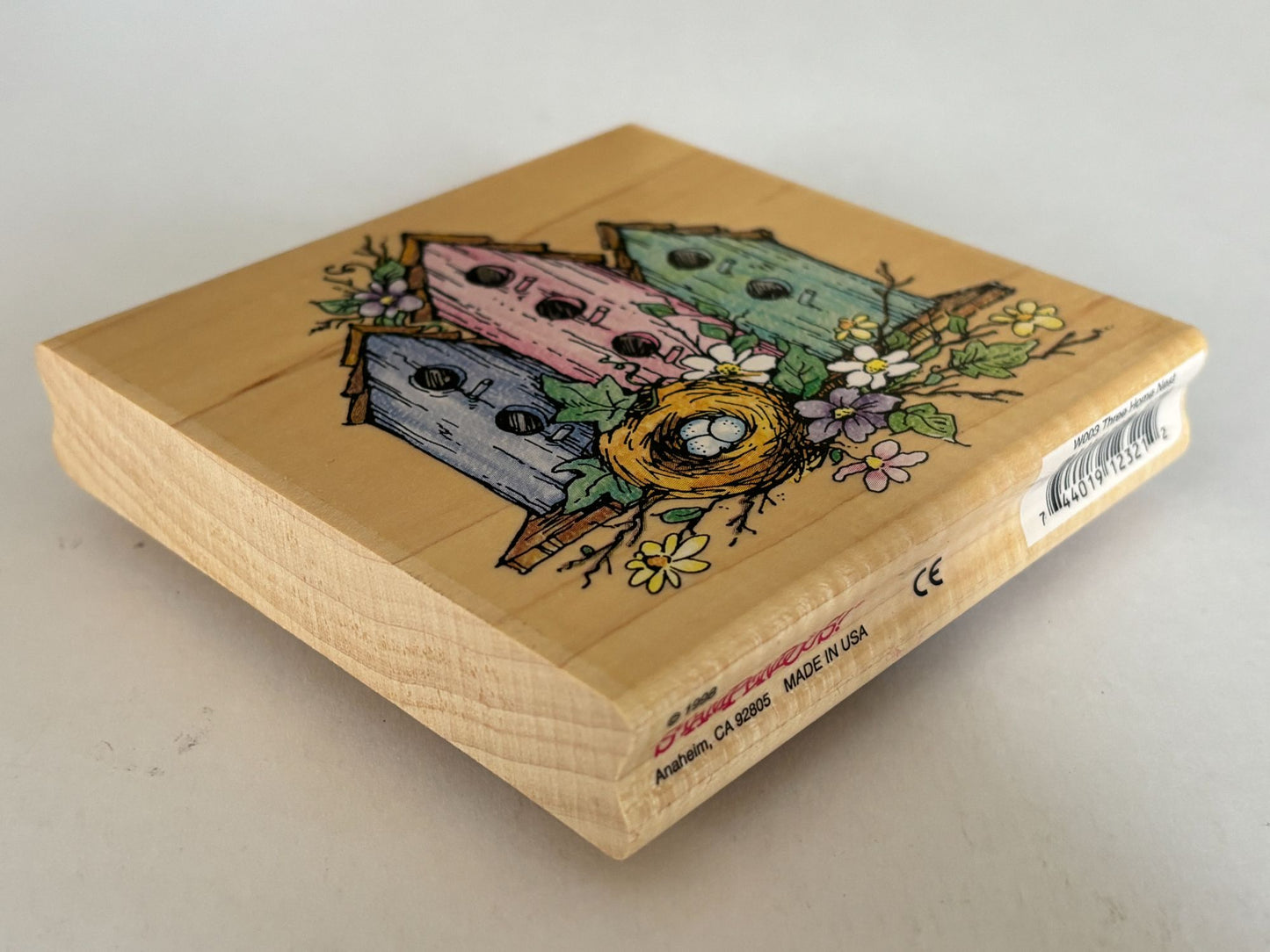 Stampendous Rubber Stamp Three Home Nest Birdhouse Bird Real Estate Card Making