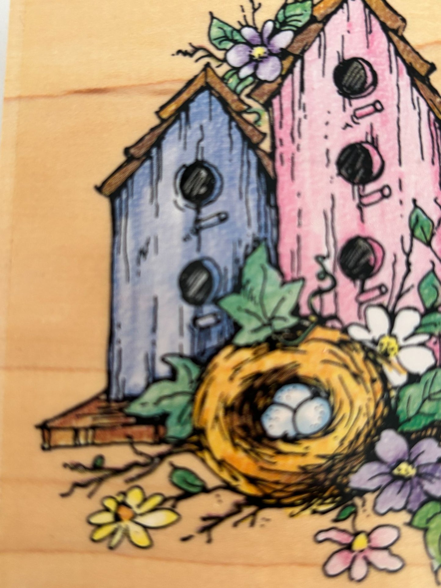 Stampendous Rubber Stamp Three Home Nest Birdhouse Bird Real Estate Card Making