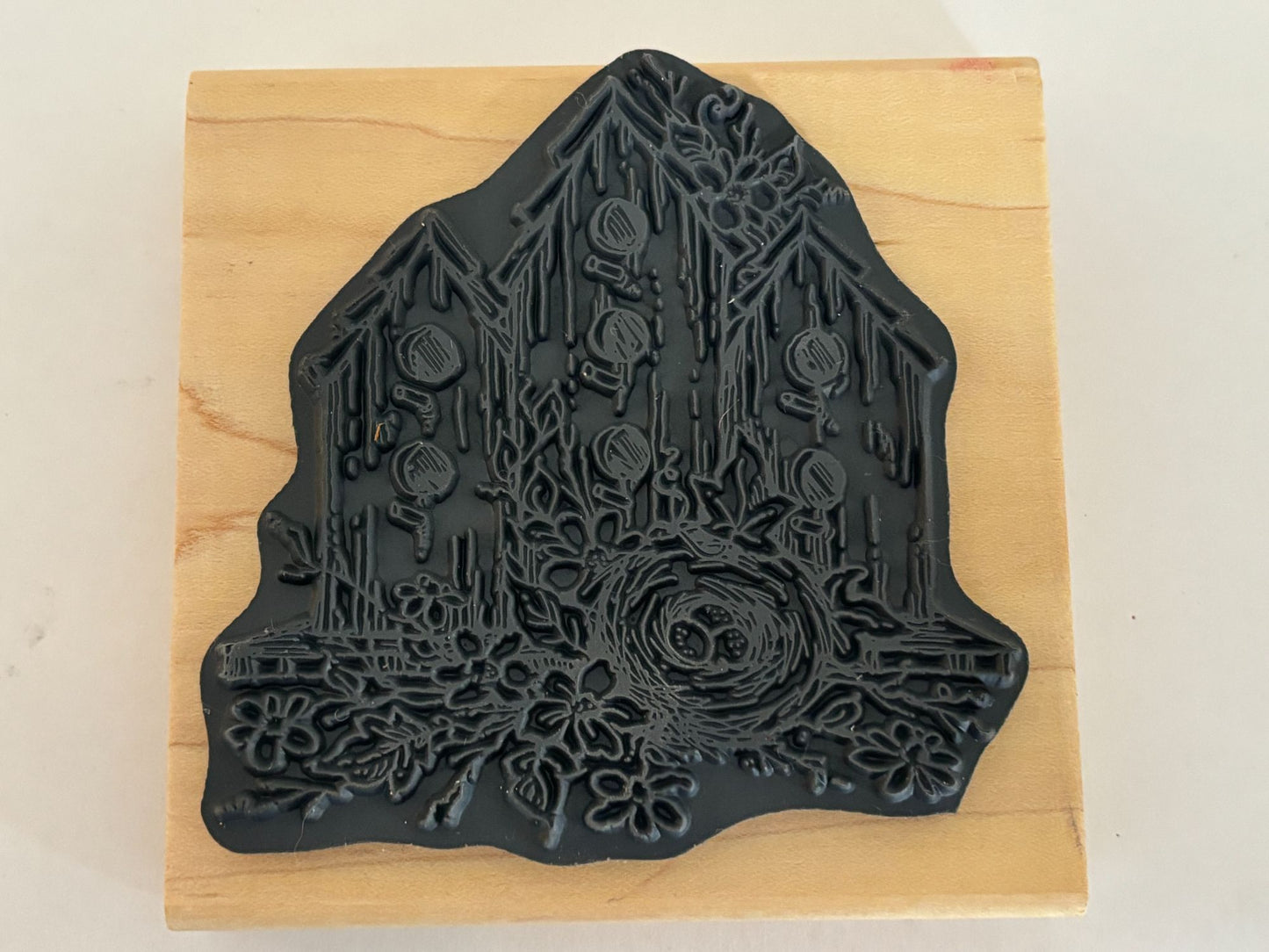 Stampendous Rubber Stamp Three Home Nest Birdhouse Bird Real Estate Card Making