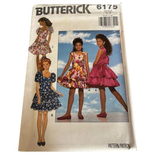 Butterick Sewing Pattern 6175 Girls Party Dress Summer Layered Ruffles UC 12 14