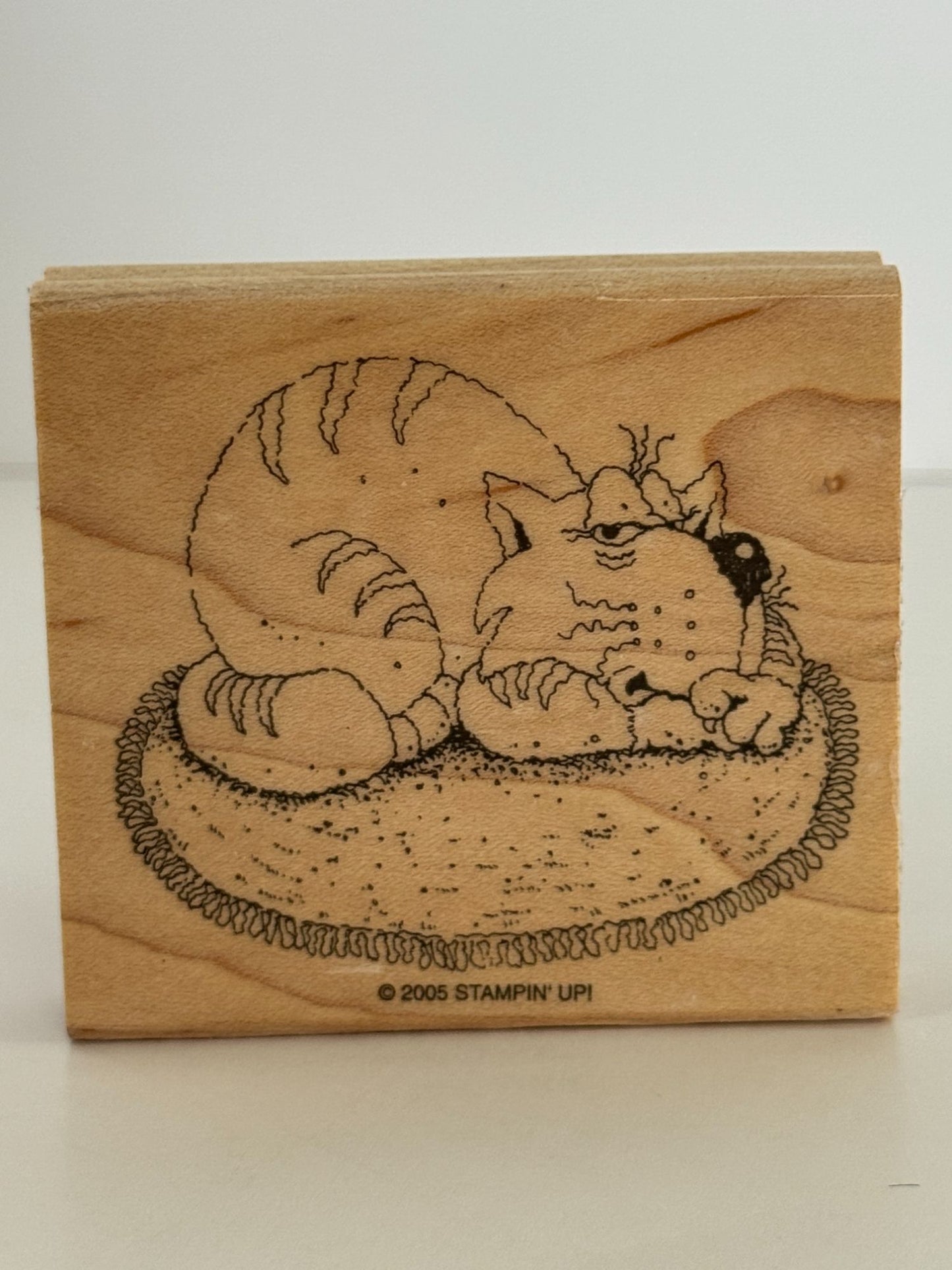 Stampin Up Wood Rubber Stamps Set Cattitude Cat Yarn Fish Bowl Paw Print Funny