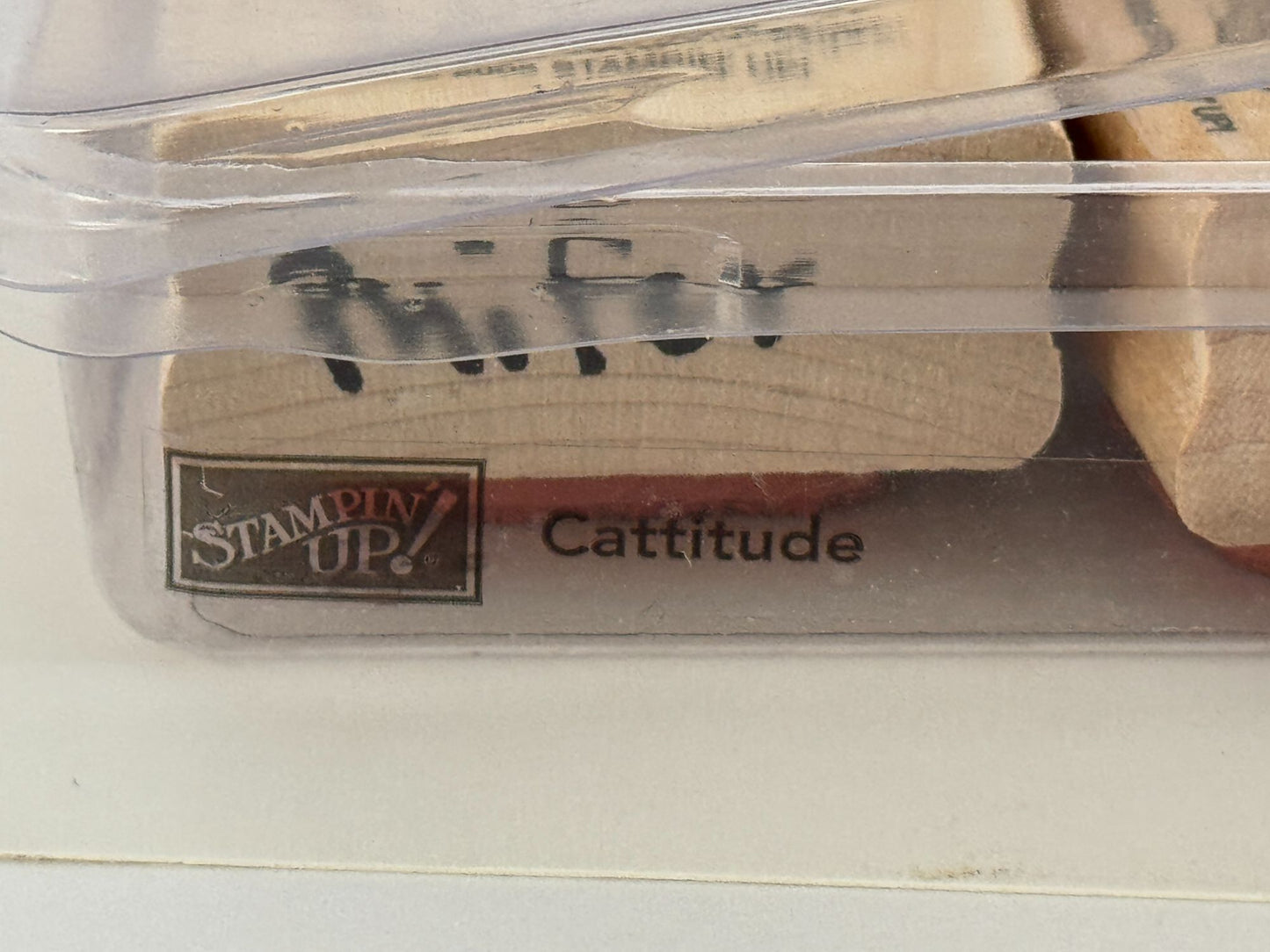Stampin Up Wood Rubber Stamps Set Cattitude Cat Yarn Fish Bowl Paw Print Funny