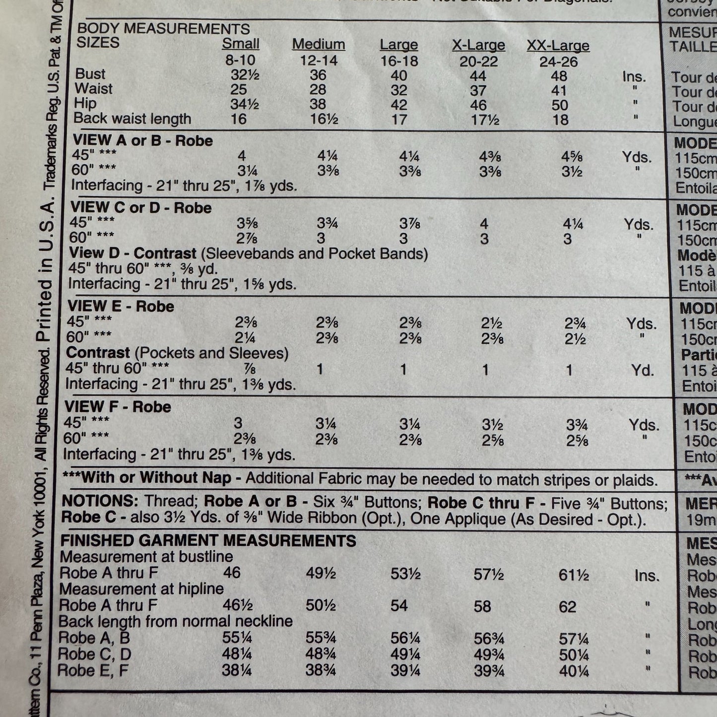 McCalls Sewing Pattern 8569 Misses Robe Easy Size Small 8-10 Uncut 8 Looks 1990s