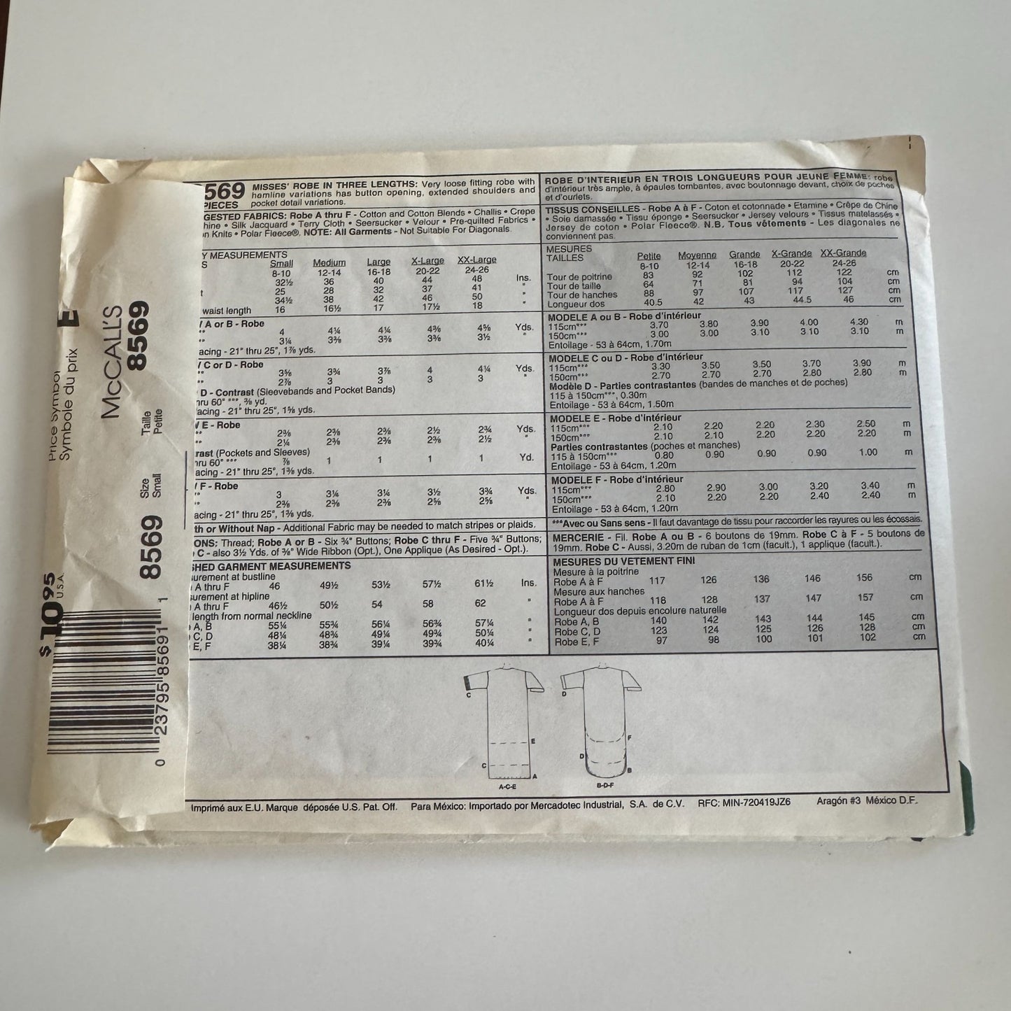 McCalls Sewing Pattern 8569 Misses Robe Easy Size Small 8-10 Uncut 8 Looks 1990s