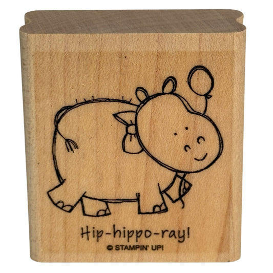 Stampin Up Wood Rubber Stamp Hip Hippo Ray Hurray Pun Card Making Words Funny