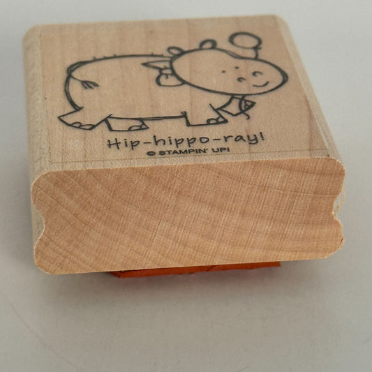 Stampin Up Wood Rubber Stamp Hip Hippo Ray Hurray Pun Card Making Words Funny