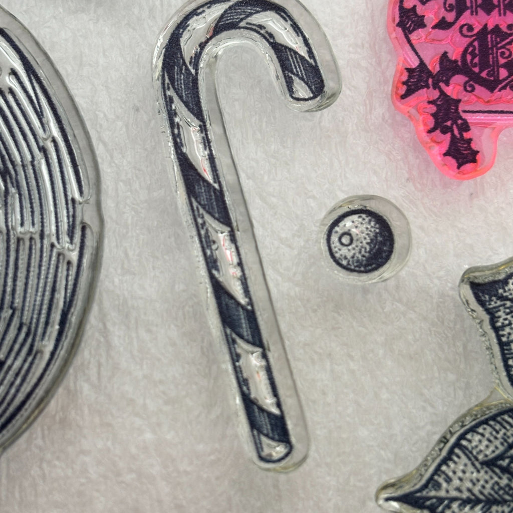 CTMH Acrylic Stamps Set Traditional Holiday Christmas Cardmaking Pickup Truck Snow Globe Candy Cane