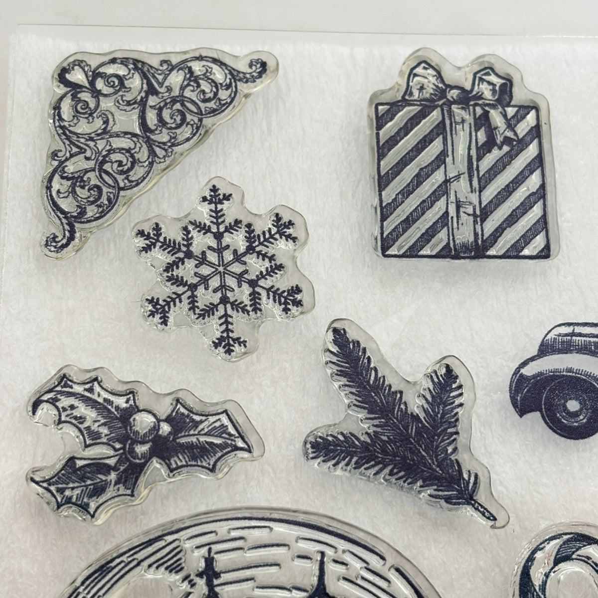 CTMH Acrylic Stamps Set Traditional Holiday Christmas Cardmaking Pickup Truck Snow Globe Candy Cane