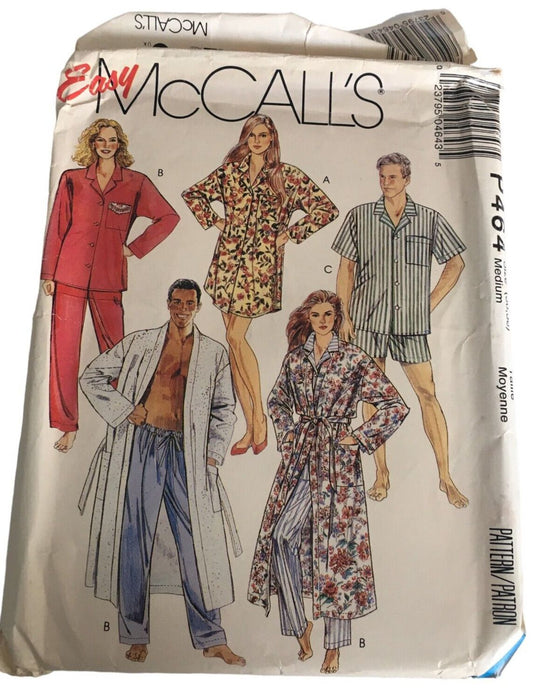 Vintage 90s Pajama Sewing Pattern McCalls P464 Kimono Robe Nightshirt Pajamas Lounge Set Medium Unisex Mens