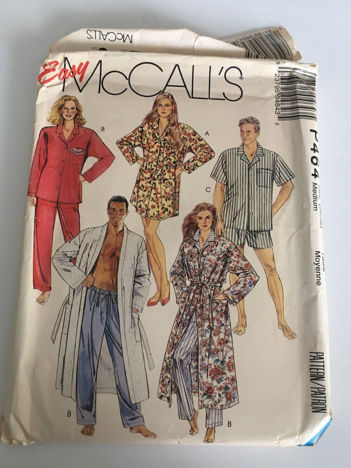 Vintage 90s Pajama Sewing Pattern McCalls P464 Kimono Robe Nightshirt Pajamas Lounge Set Medium Unisex Mens