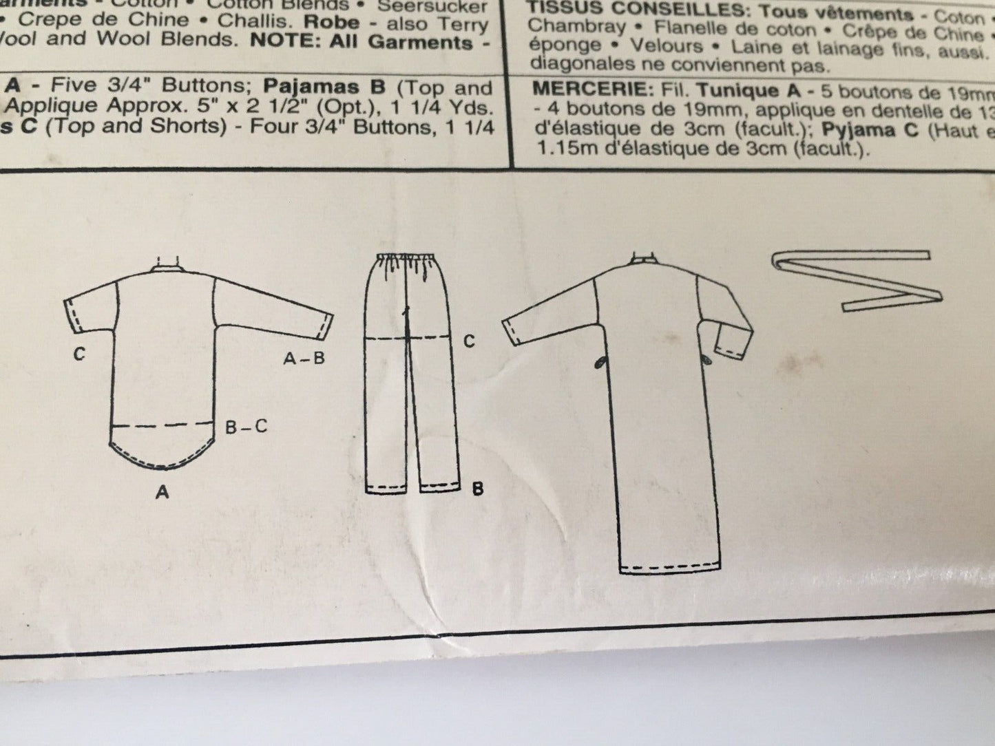 Vintage 90s Pajama Sewing Pattern McCalls P464 Kimono Robe Nightshirt Pajamas Lounge Set Medium Unisex Mens