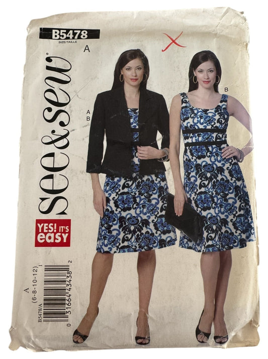 Butterick Sewing Pattern  B5478 Jacket Dress Blazer Modern Workwear 6 8 10 12 UC