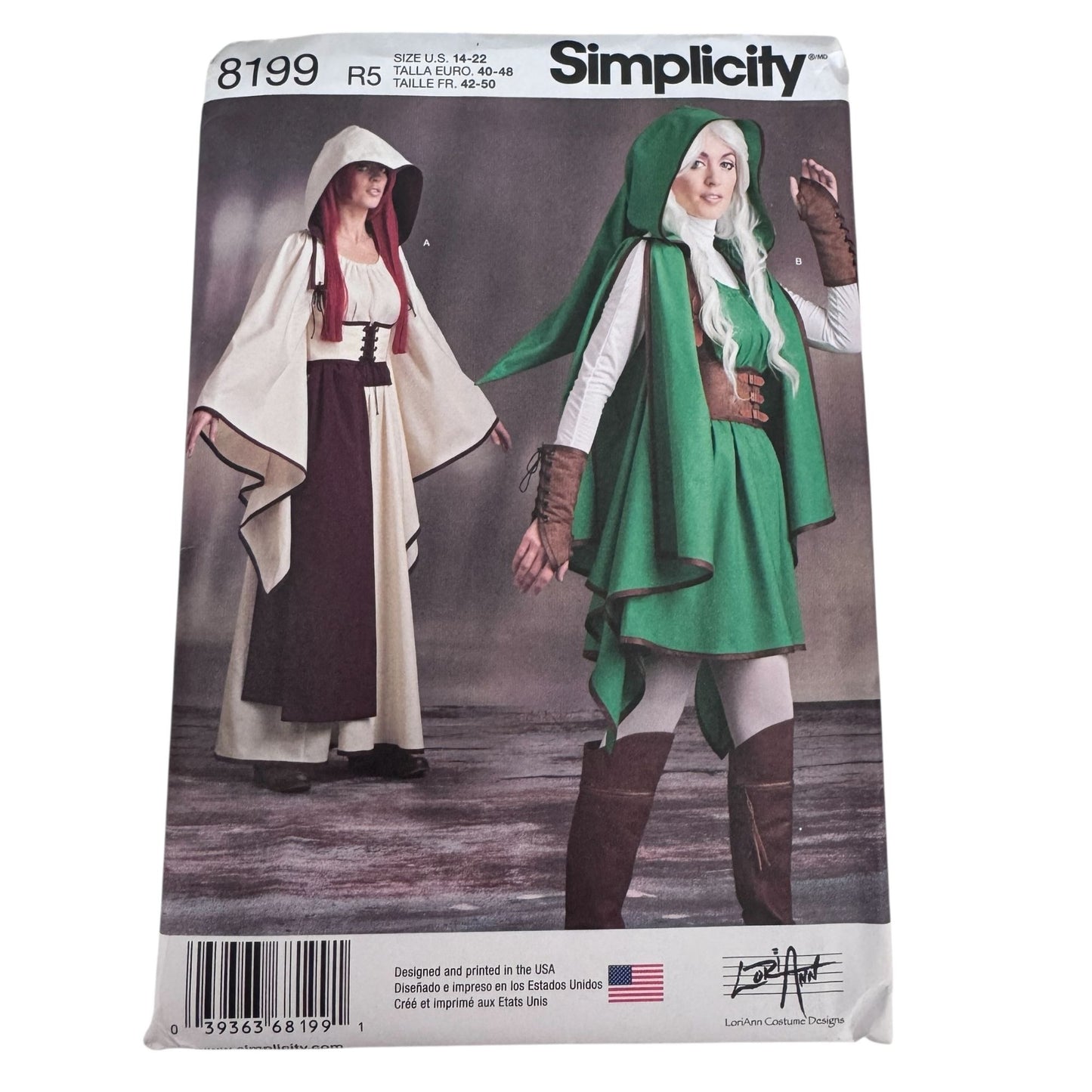 Simplicity Sewing Pattern 8199 Medieval Costume Fantasy Cloak Dress Renaissance Cosplay 14-22 Uncut
