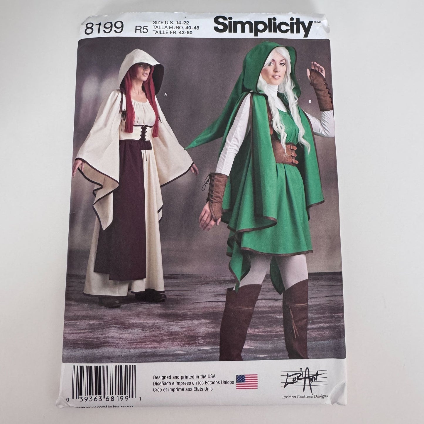 Simplicity Sewing Pattern 8199 Medieval Costume Fantasy Cloak Dress Renaissance Cosplay 14-22 Uncut
