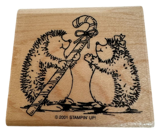 Stampin Up Rubber Stamp Hedgehog Christmas Candy Cane Holidays Card Making Craft