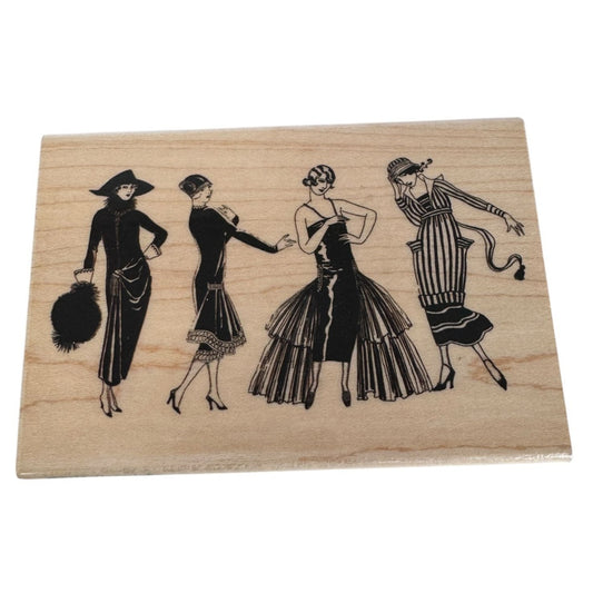 Hampton Art Rubber Stamp Fashionista Ladies 1920s Fashion Lady Flapper Dress Hat