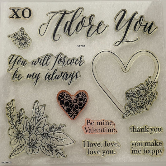 CTMH Acrylic Stamps My Acrylix Adore You Heart Flowers Romantic Cardmaking S1701 Floral Corner