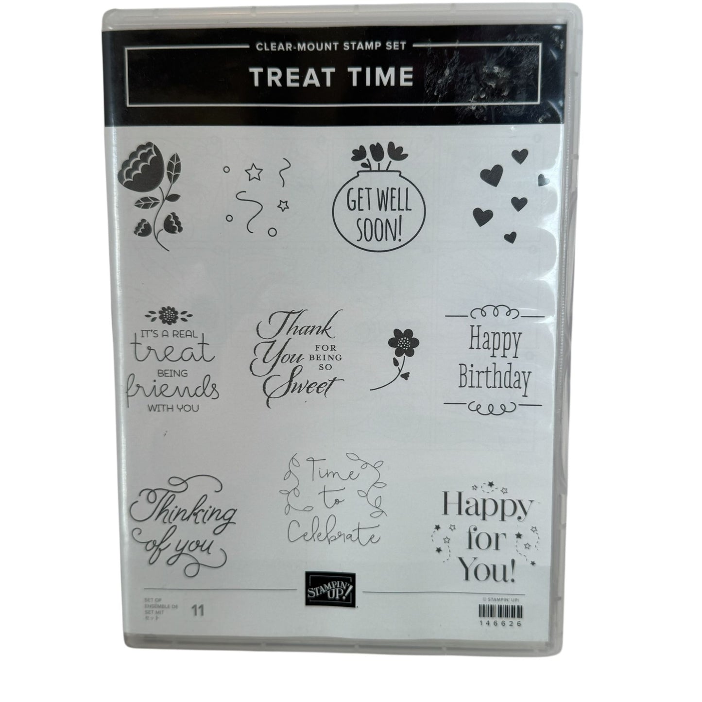 Stampin Up Clear Mount Stamp Set Treat Time Thinking of You Get Well Soon Words