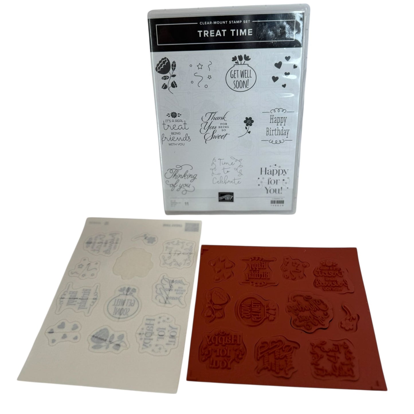 Stampin Up Clear Mount Stamp Set Treat Time Thinking of You Get Well Soon Words