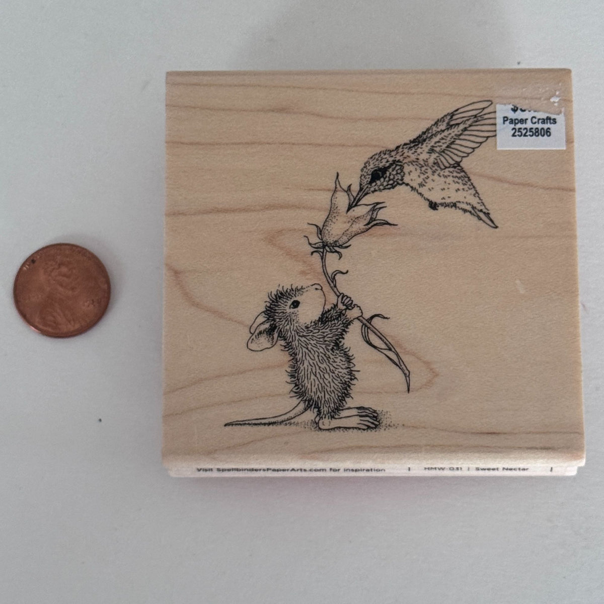 House Mouse Rubber Stamp Sweet Nectar Hummingbird Flower Spellbinders Cardmaking Craft Wood Mounted