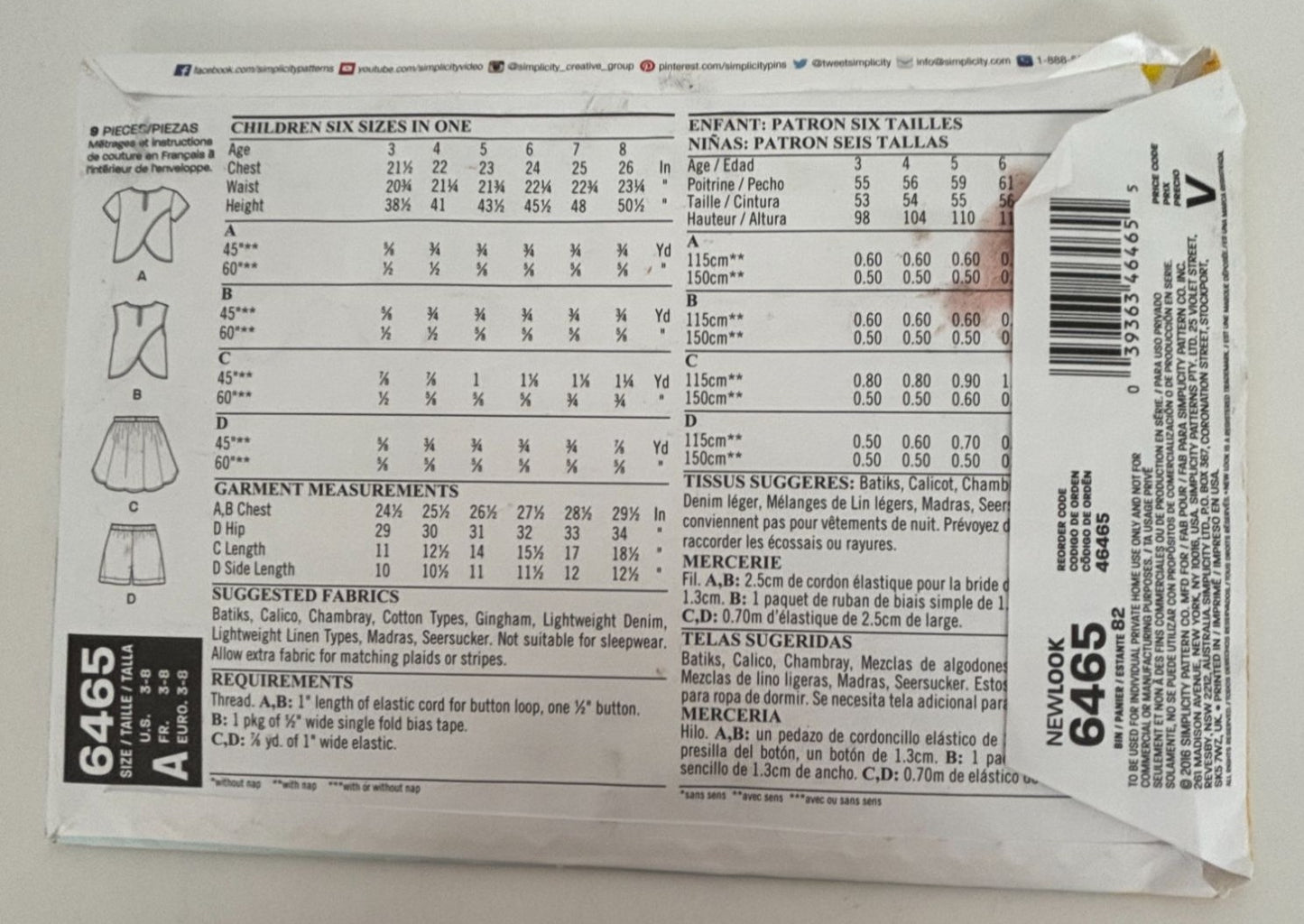 New Look Sewing Pattern 6465