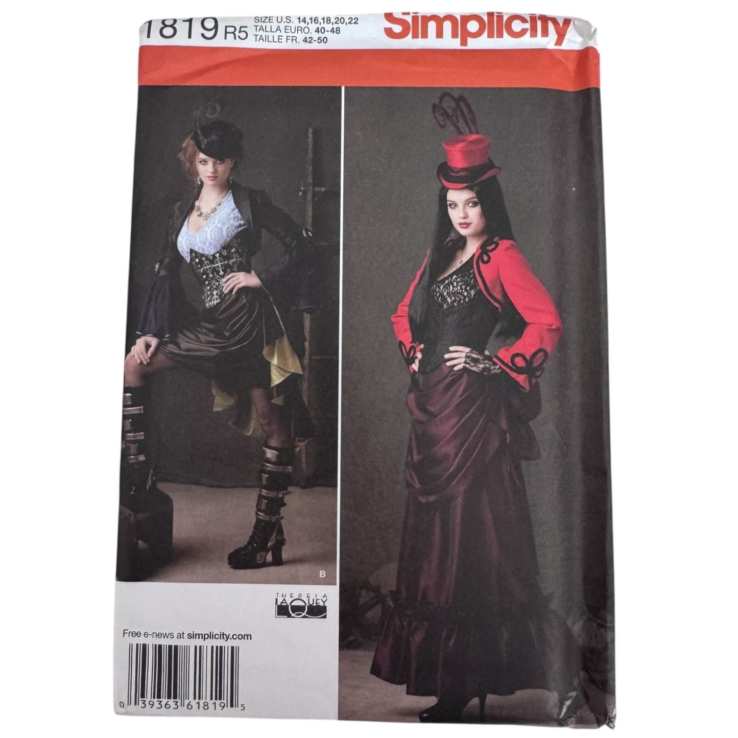 Simplicity Sewing Pattern 1819 Steampunk Costume Corset Skirt Victorian Cosplay Skirt Bustle 14-22 Uncut