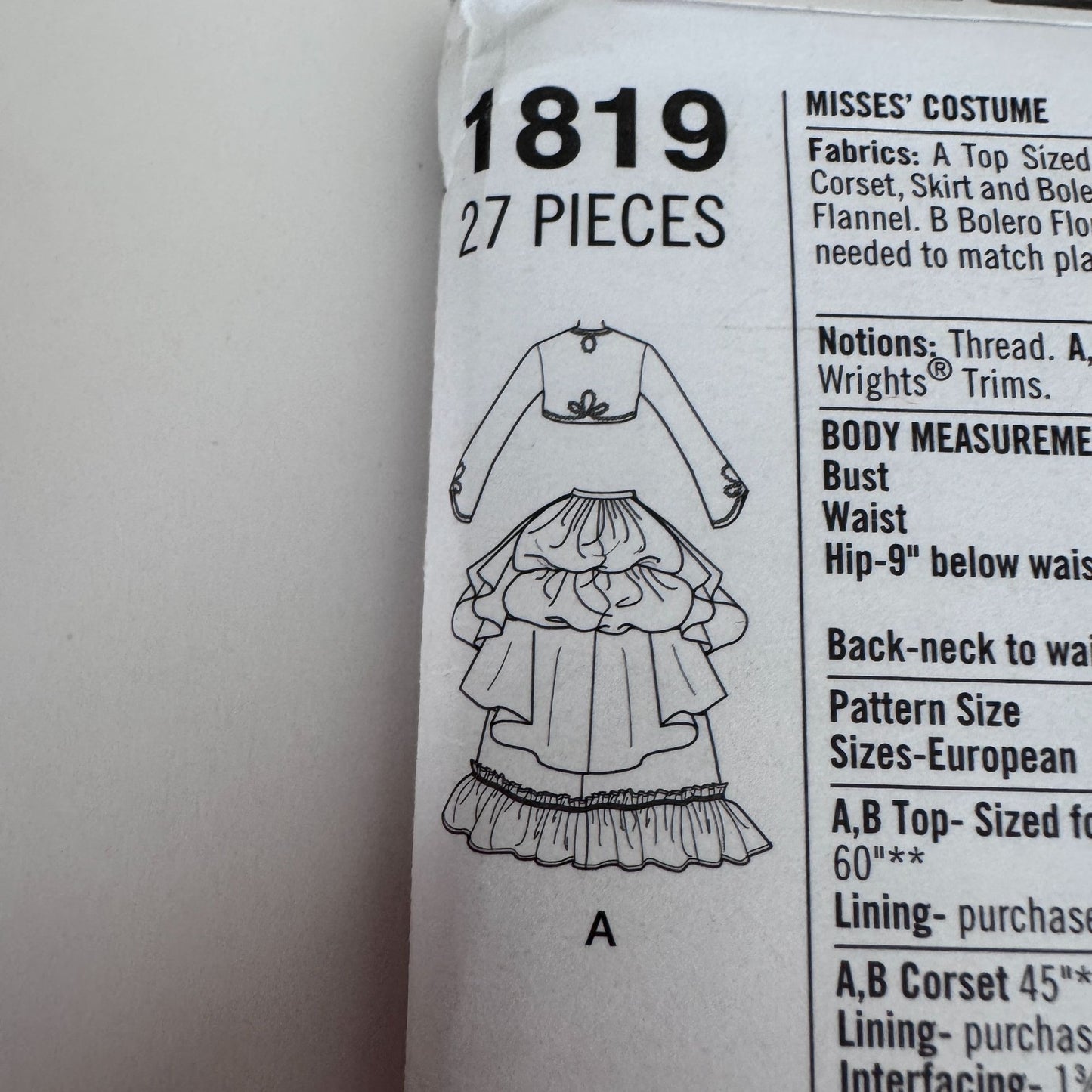 Simplicity Sewing Pattern 1819 Steampunk Costume Corset Skirt Victorian Cosplay Skirt Bustle 14-22 Uncut