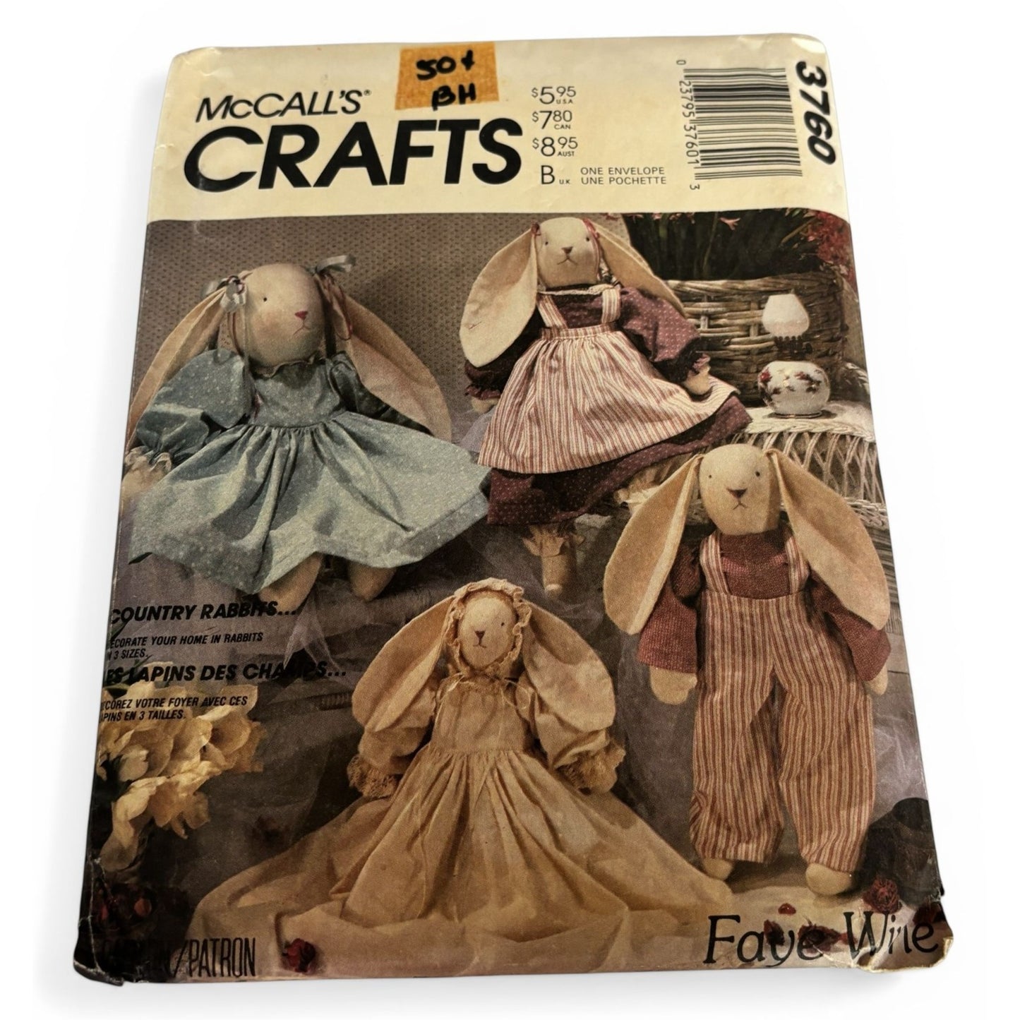 McCalls Crafts Sewing Pattern 3760 Country Rabbits Stuffed Bunny Faye Wine Uncut
