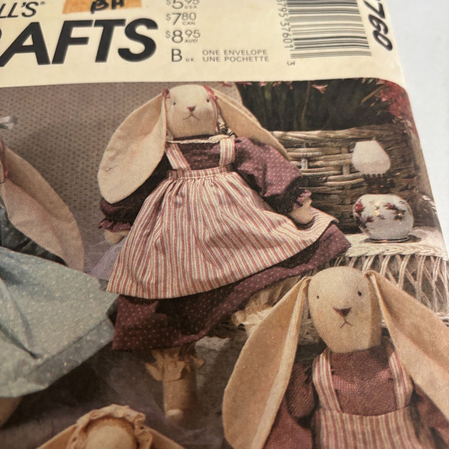 McCalls Crafts Sewing Pattern 3760 Country Rabbits Stuffed Bunny Faye Wine Uncut