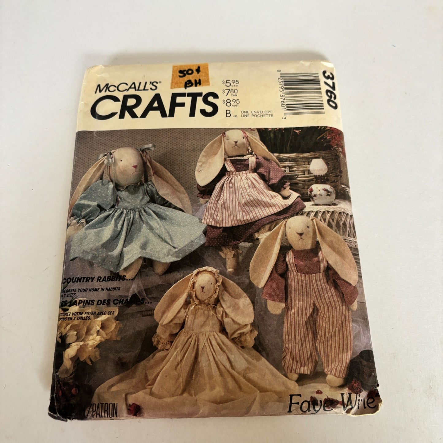 McCalls Crafts Sewing Pattern 3760 Country Rabbits Stuffed Bunny Faye Wine Uncut