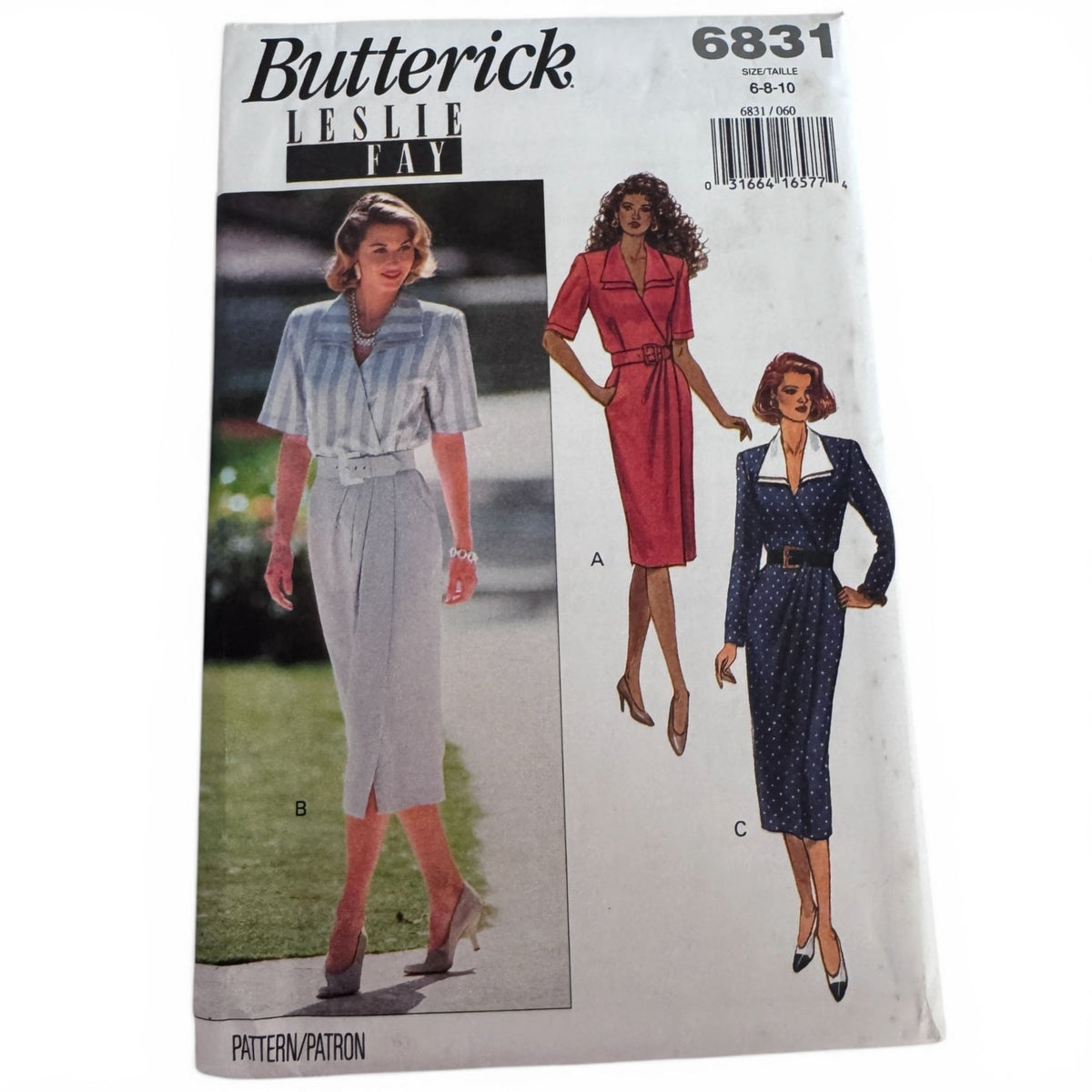 Butterick Sewing Pattern 6831 90s Power Dress Midi Mock Wrap Leslie Fay 6-10 Uncut