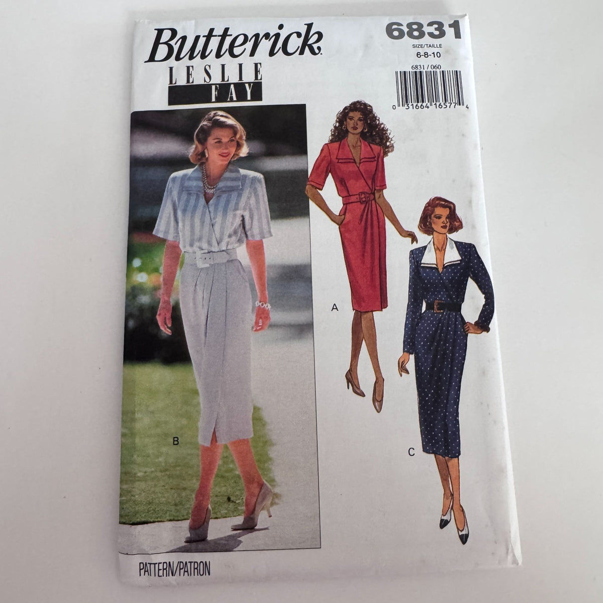 Butterick Sewing Pattern 6831 90s Power Dress Midi Mock Wrap Leslie Fay 6-10 Uncut
