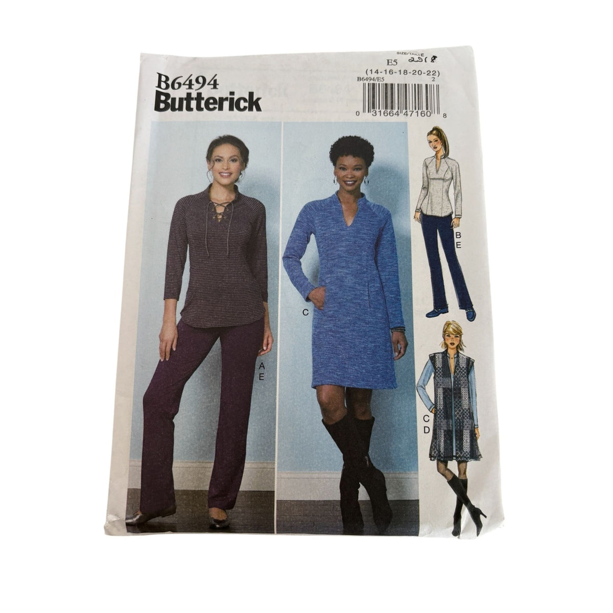 Butterick Sewing Pattern B6494 Top Vest Dress Pants Work Outfit 14-22 UC Easy