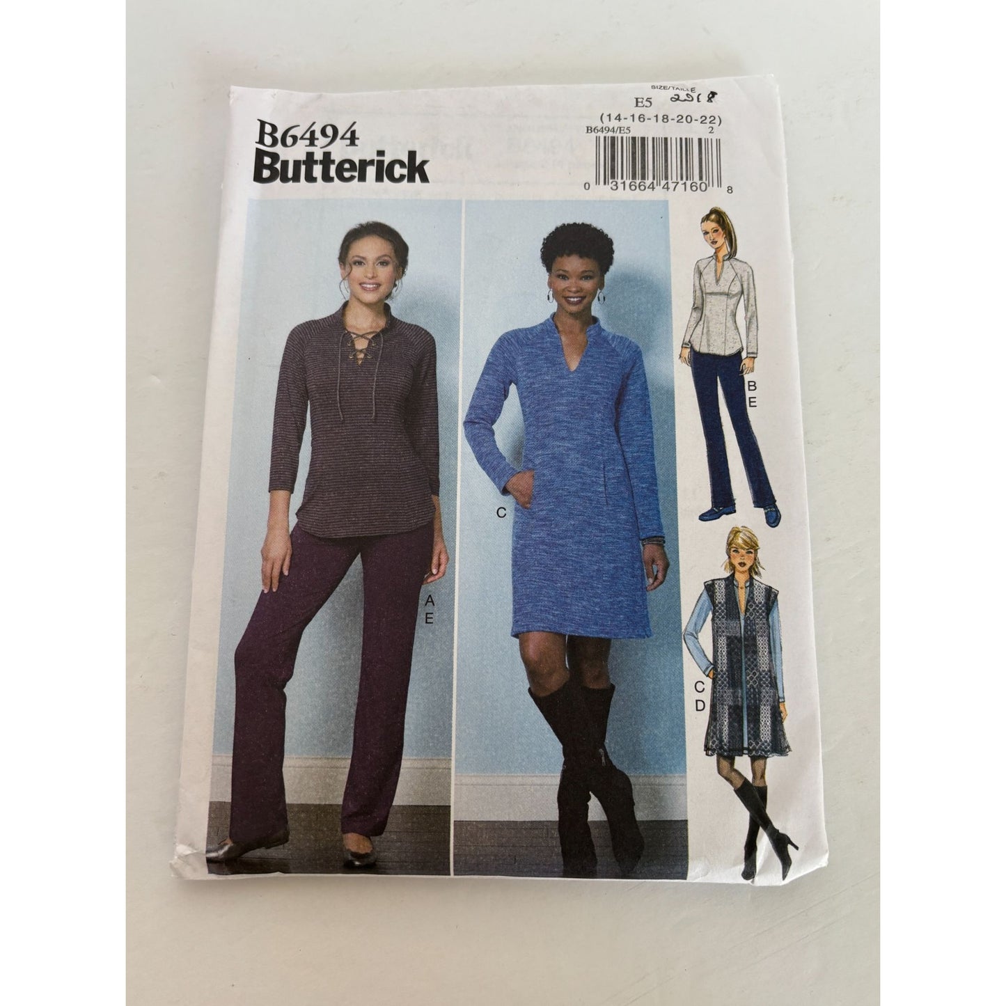 Butterick Sewing Pattern B6494 Top Vest Dress Pants Work Outfit 14-22 UC Easy