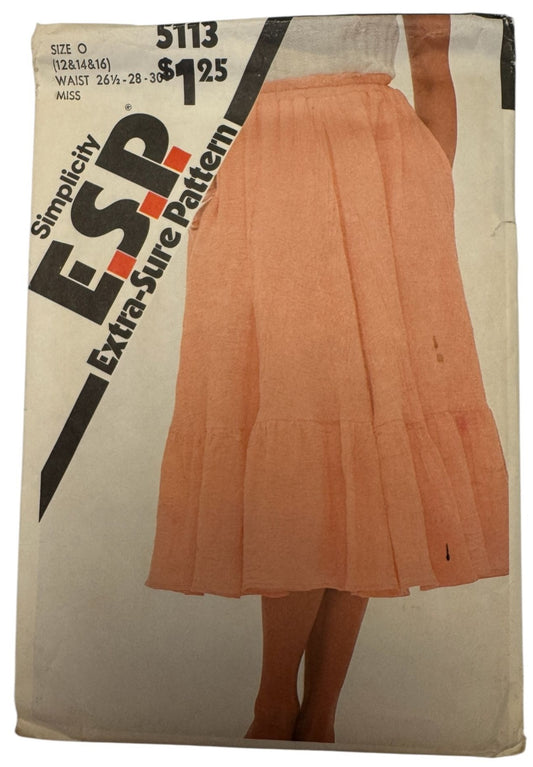 Simplicity Sewing Pattern 5113 Full Skirt Vintage 80s Prairie Cottagecore 12-16
