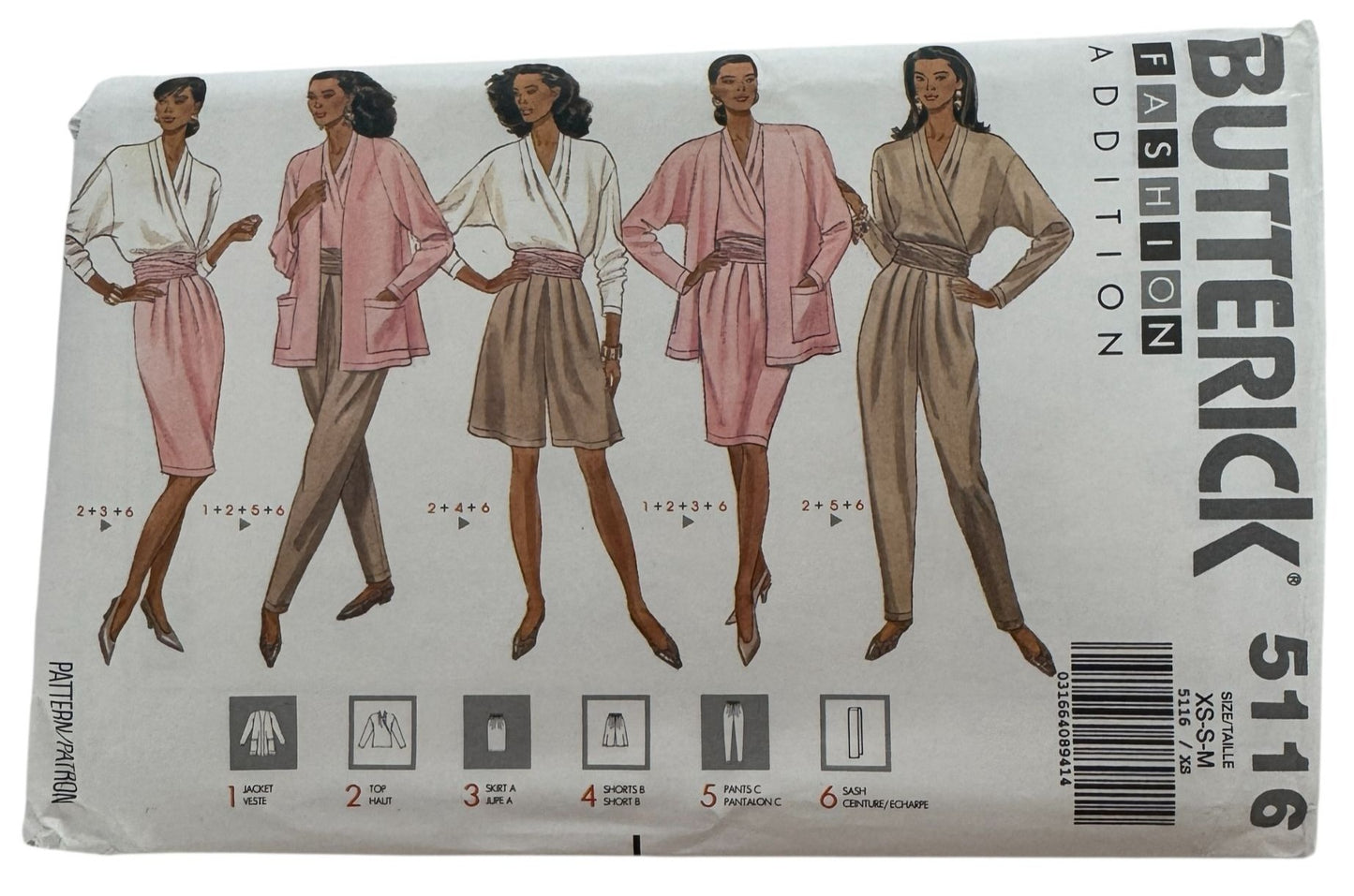 Butterick Sewing Pattern 5116 Misses Jacket Top Skirt Pants Sash Outfit 6-14 UC